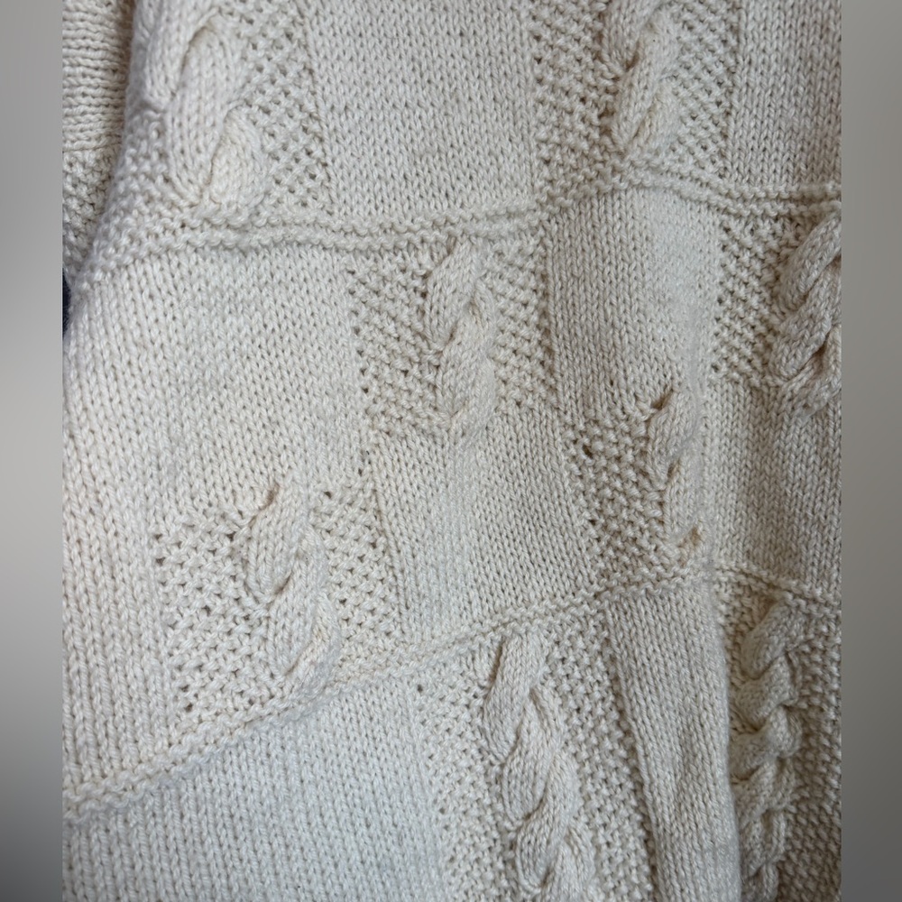Butter Cream Yellow Hand Knit Wool Cable Patchwork Sweater XL - Picture 3 of 8